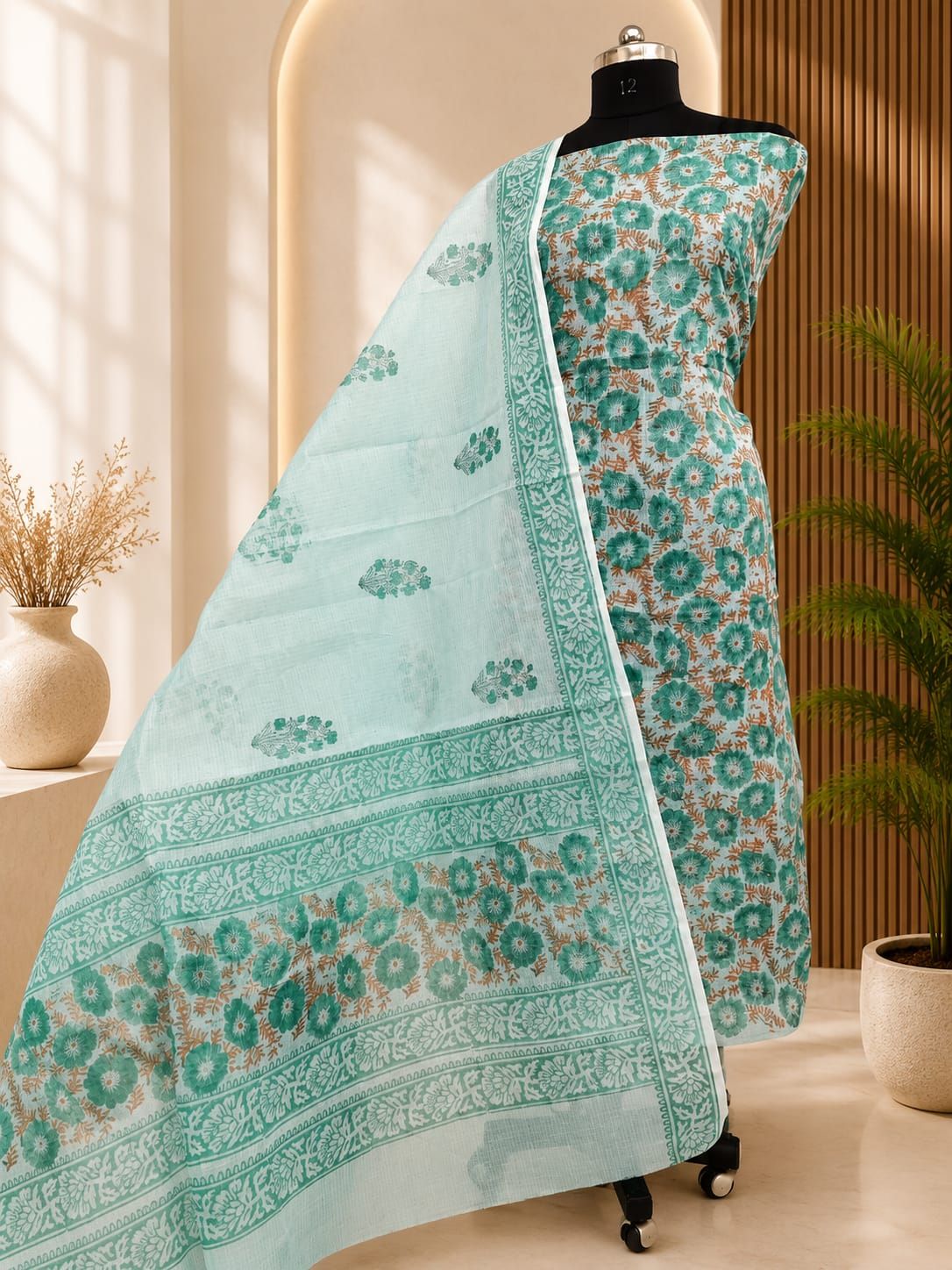 Beautiful Kota Doria Hand Block Printed Dress Material