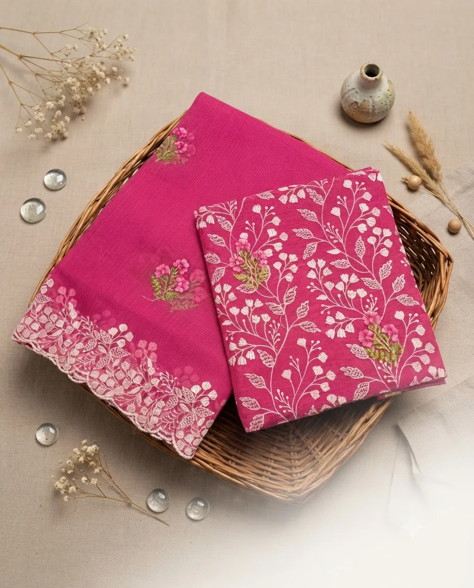 Beautiful Kota Doria Dress Material with Cutwork Dupatta | Unstitched Suit Set