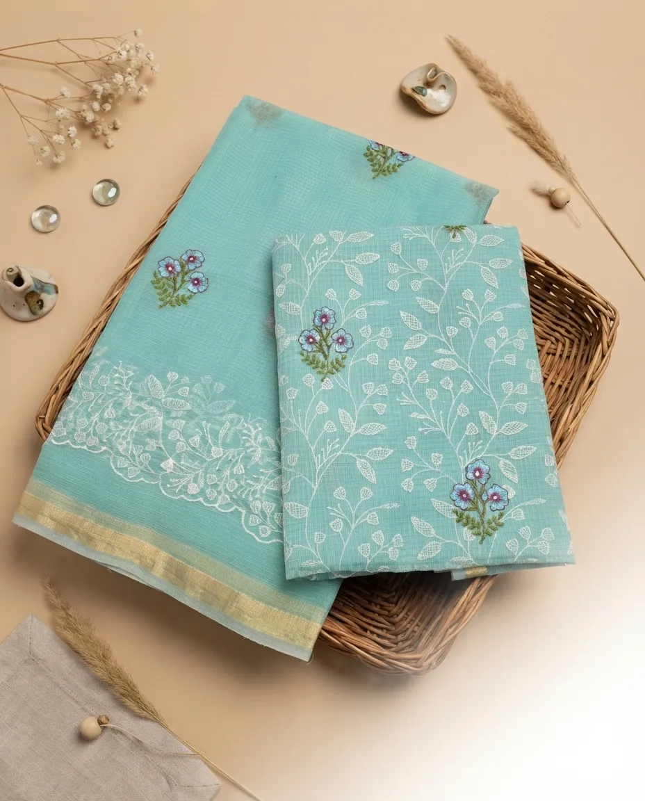 Beautiful Kota Doria Dress Material with Cutwork Dupatta | Unstitched Suit Set