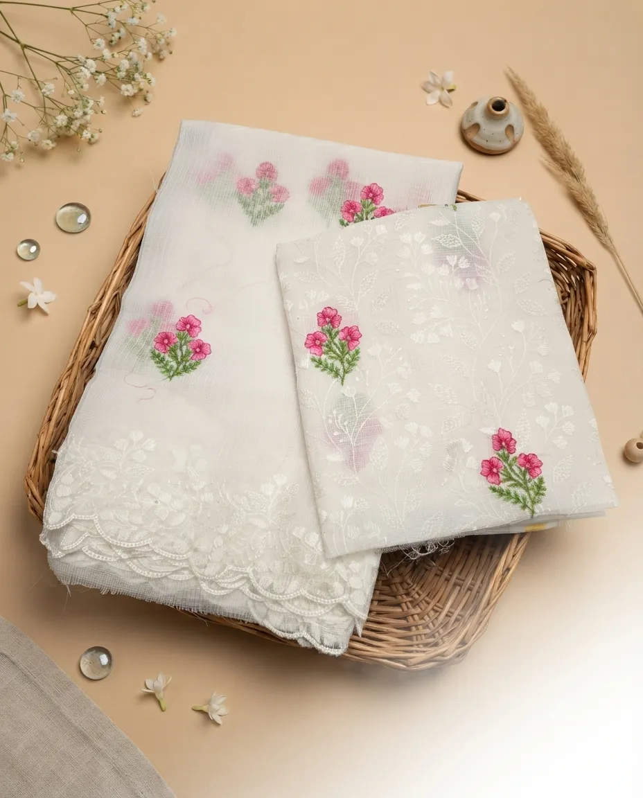 Beautiful Kota Doria Dress Material with Cutwork Dupatta | Unstitched Suit Set