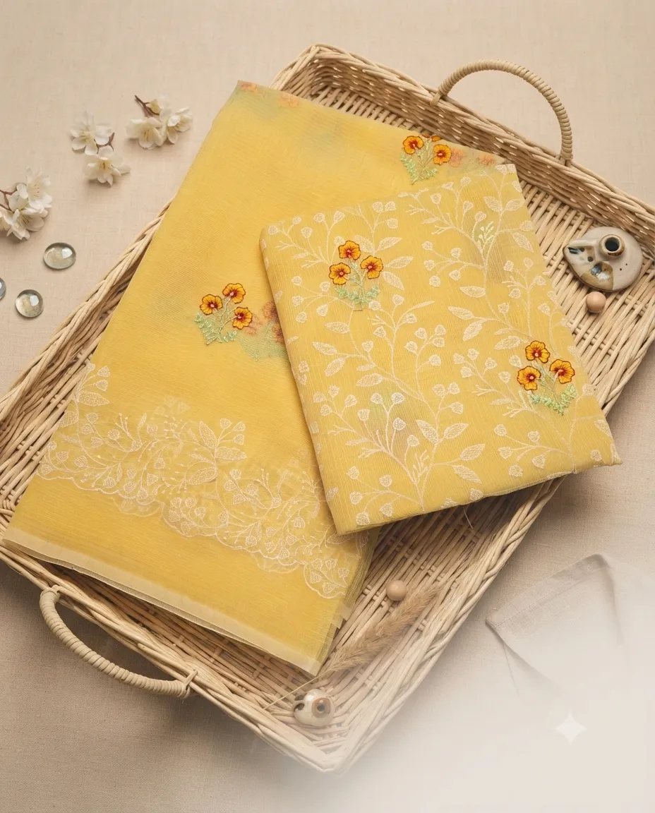 Beautiful Kota Doria Dress Material with Cutwork Dupatta | Unstitched Suit Set
