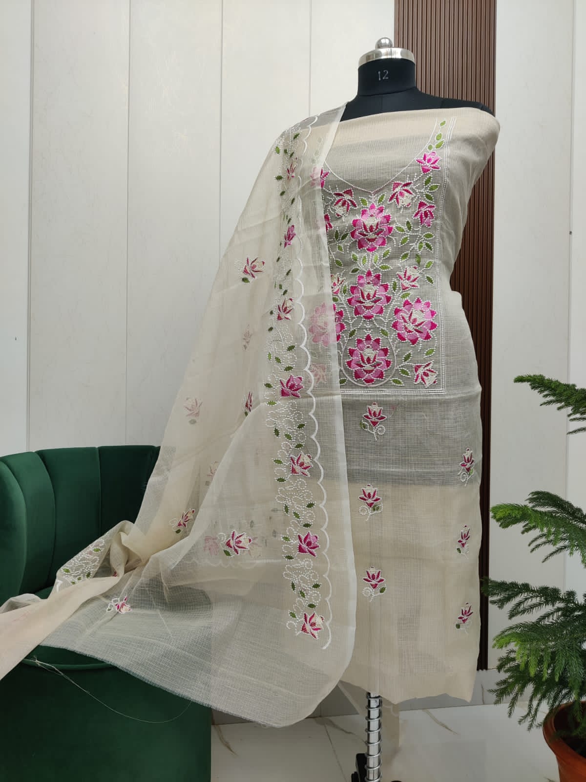Beautiful Kota Doria Embroidery Unstitch Dress Material