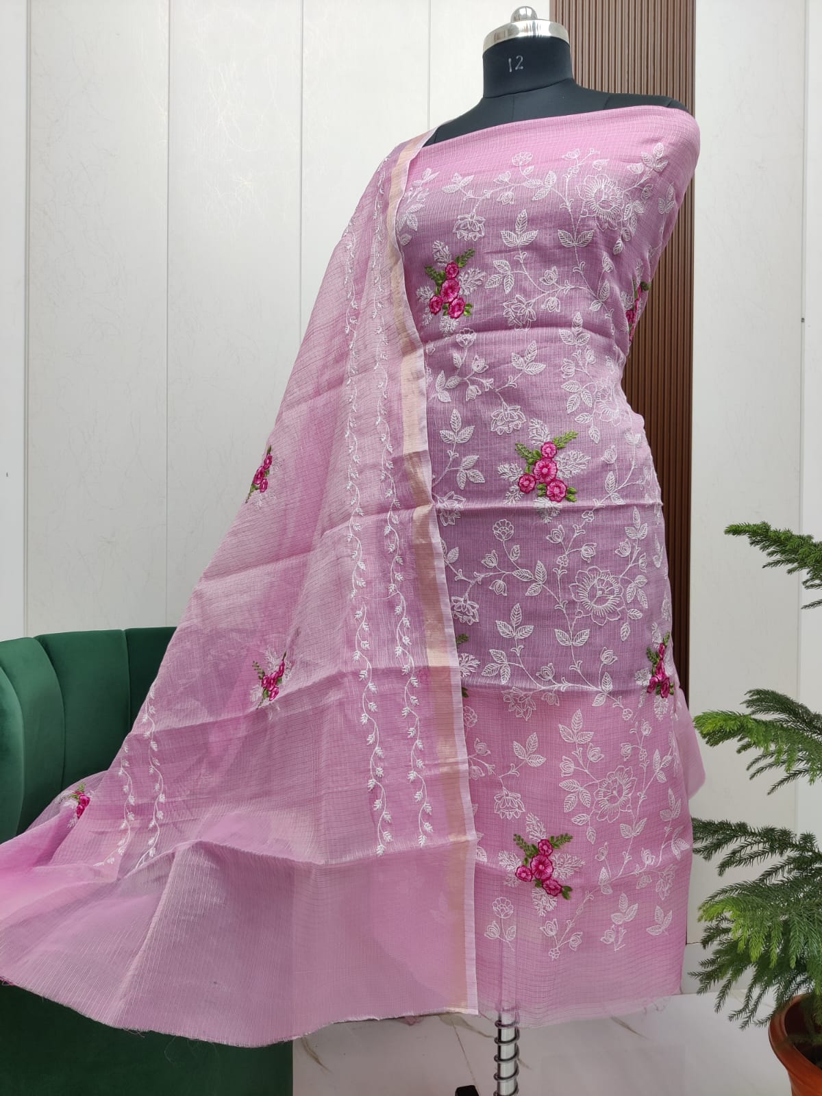 Beautiful Kota Doria Embroidery Unstitch Dress Material