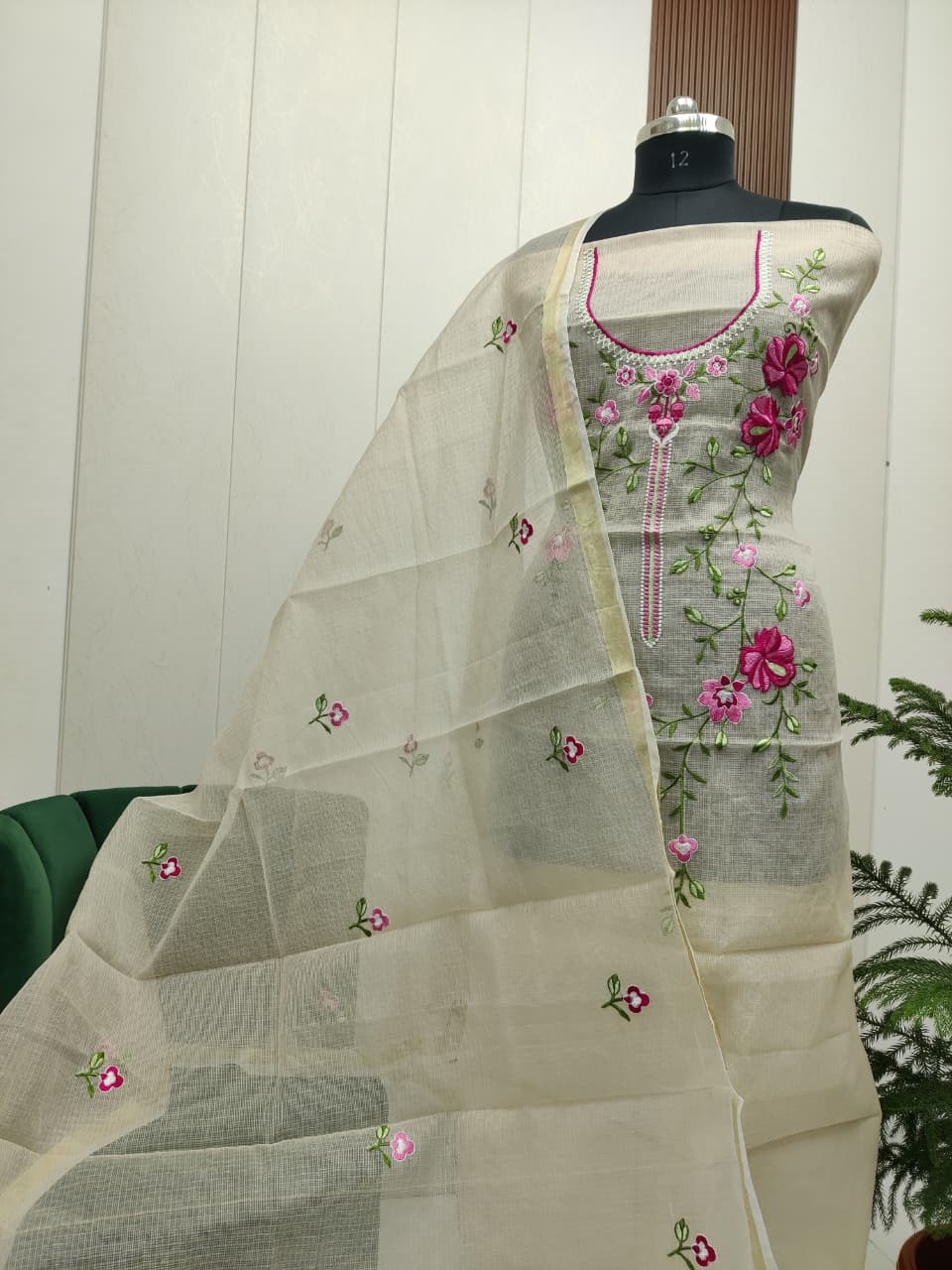 Beautiful Kota Doria Embroidery Unstitch Dress Material