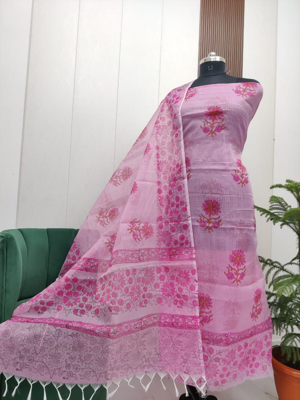 Beautiful Kota Doria Hand Block Print Unstitch Dress Material