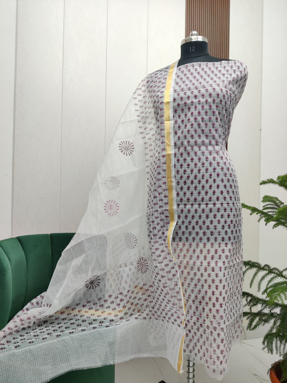 Beautiful Kota Doria Hand Block Print Unstitch Dress Material