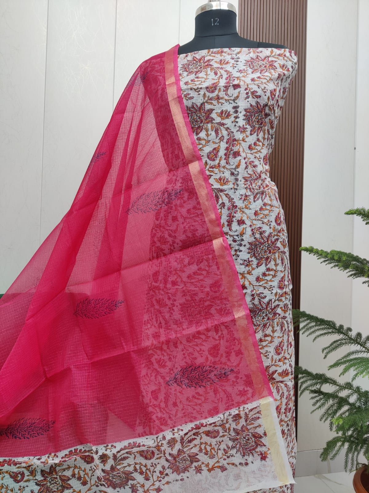 Beautiful Kota Doria Hand Block Print Unstitch Dress Material