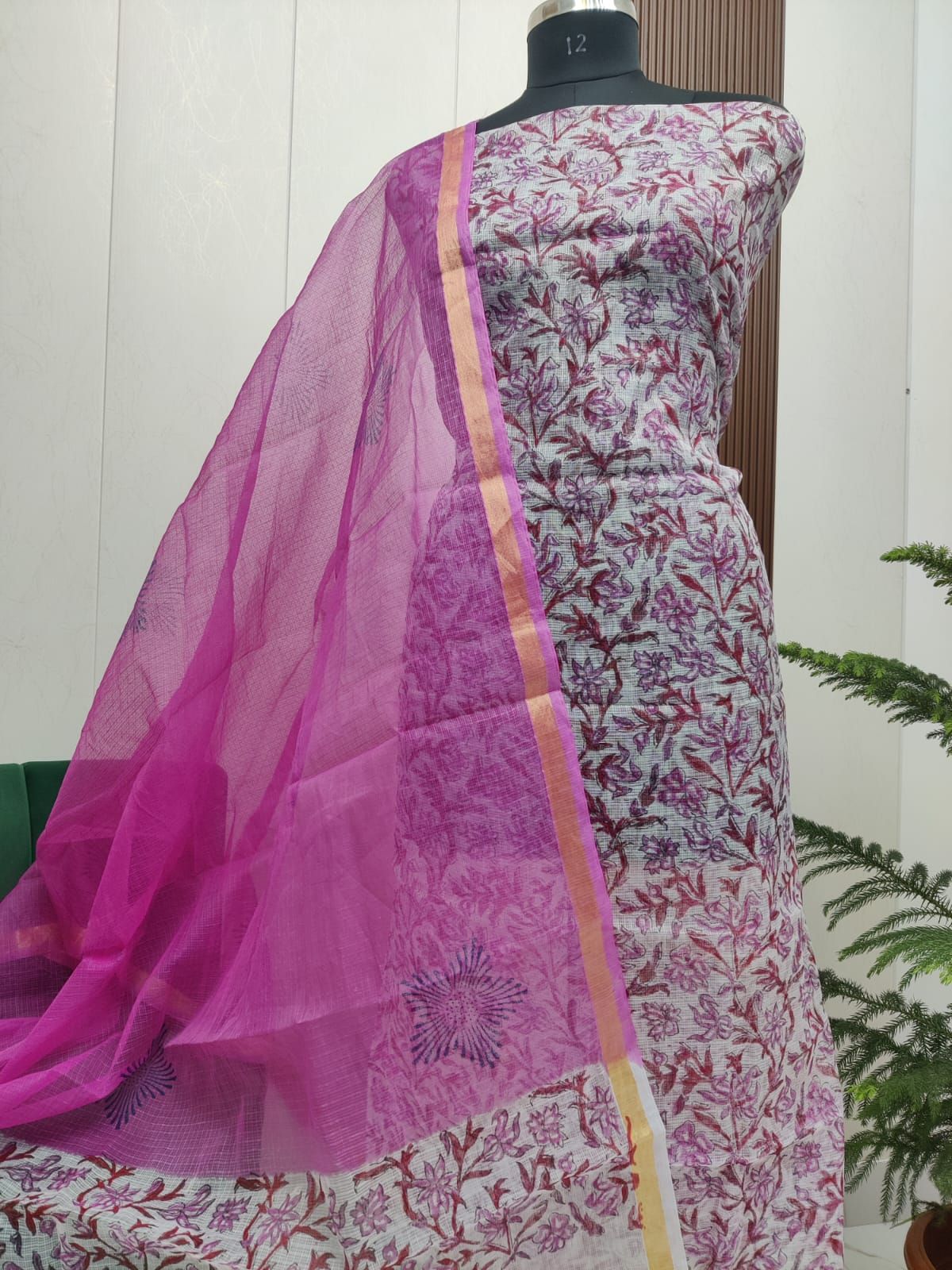 Beautiful Kota Doria Hand Block Print Unstitch Dress Material