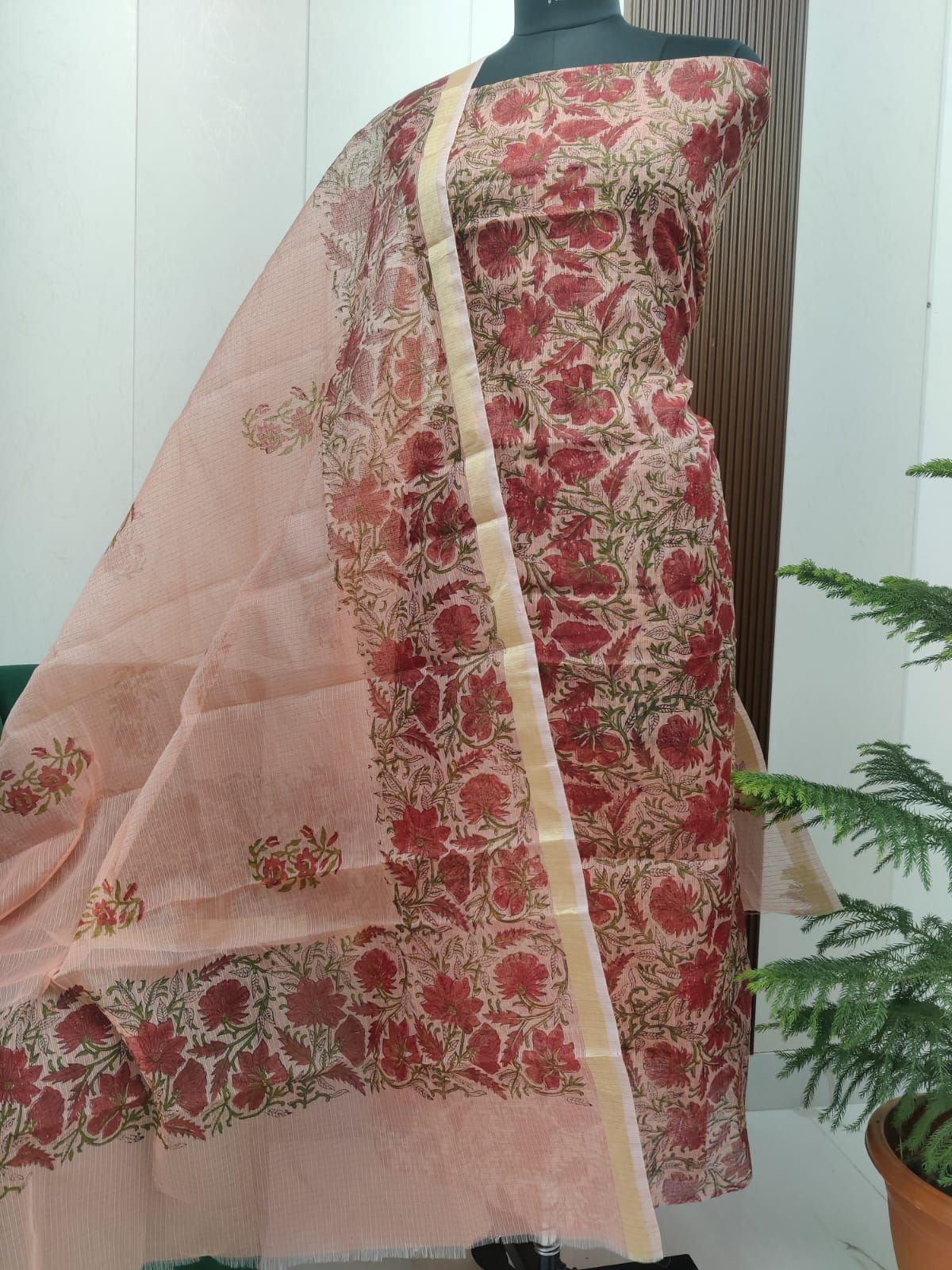 Beautiful Kota Doria Hand Block Print Unstitch Dress Material