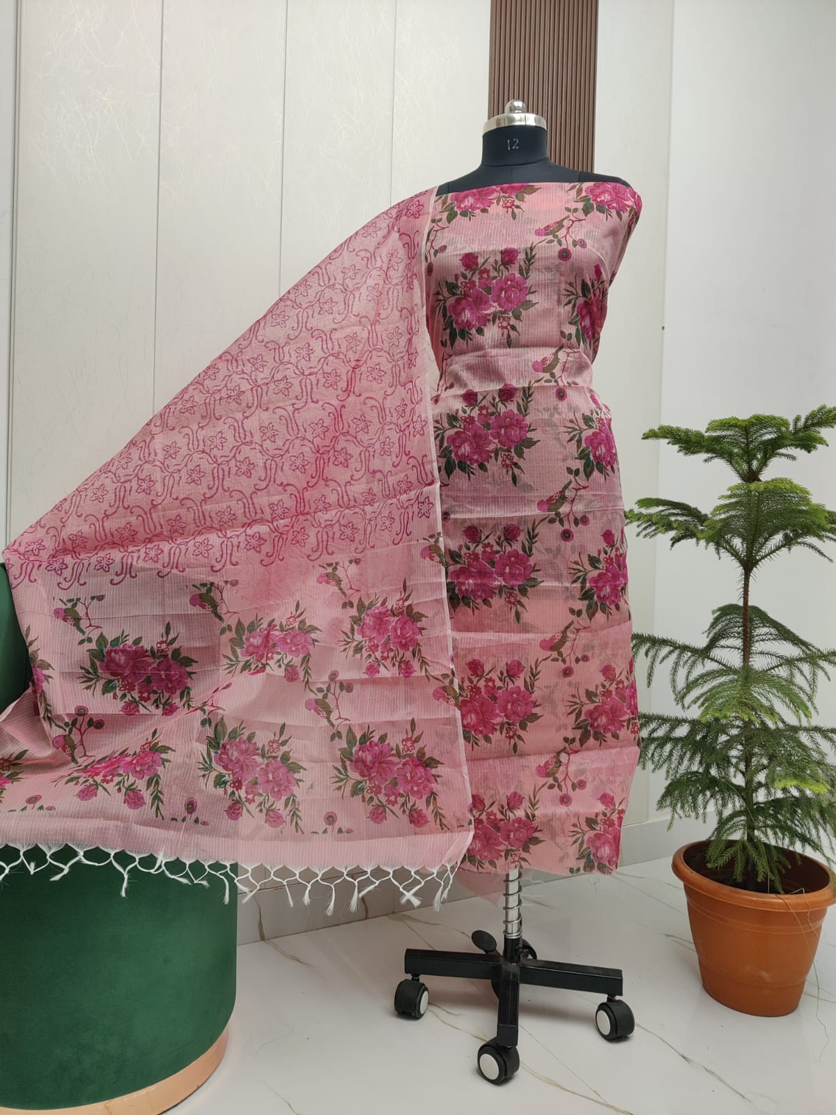 Beautiful Kota Doria Screen Print Unstitch Dress Material