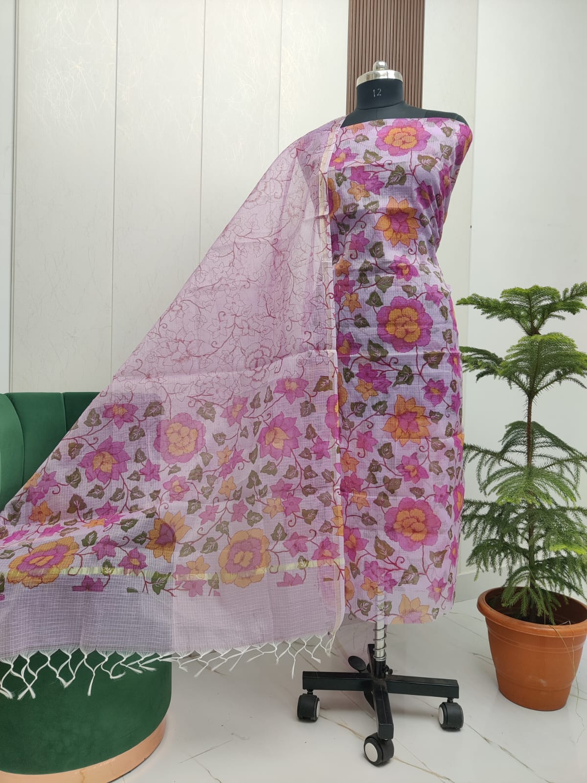 Beautiful Kota Doria Screen Print Unstitch Dress Material