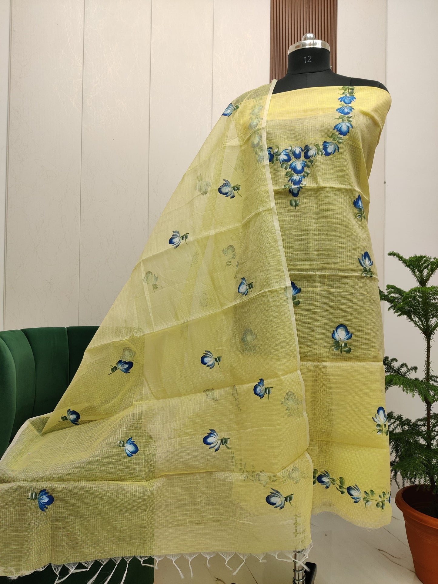 Beautiful Kota Doria Hand Brush Paint Unstitch Dress Material