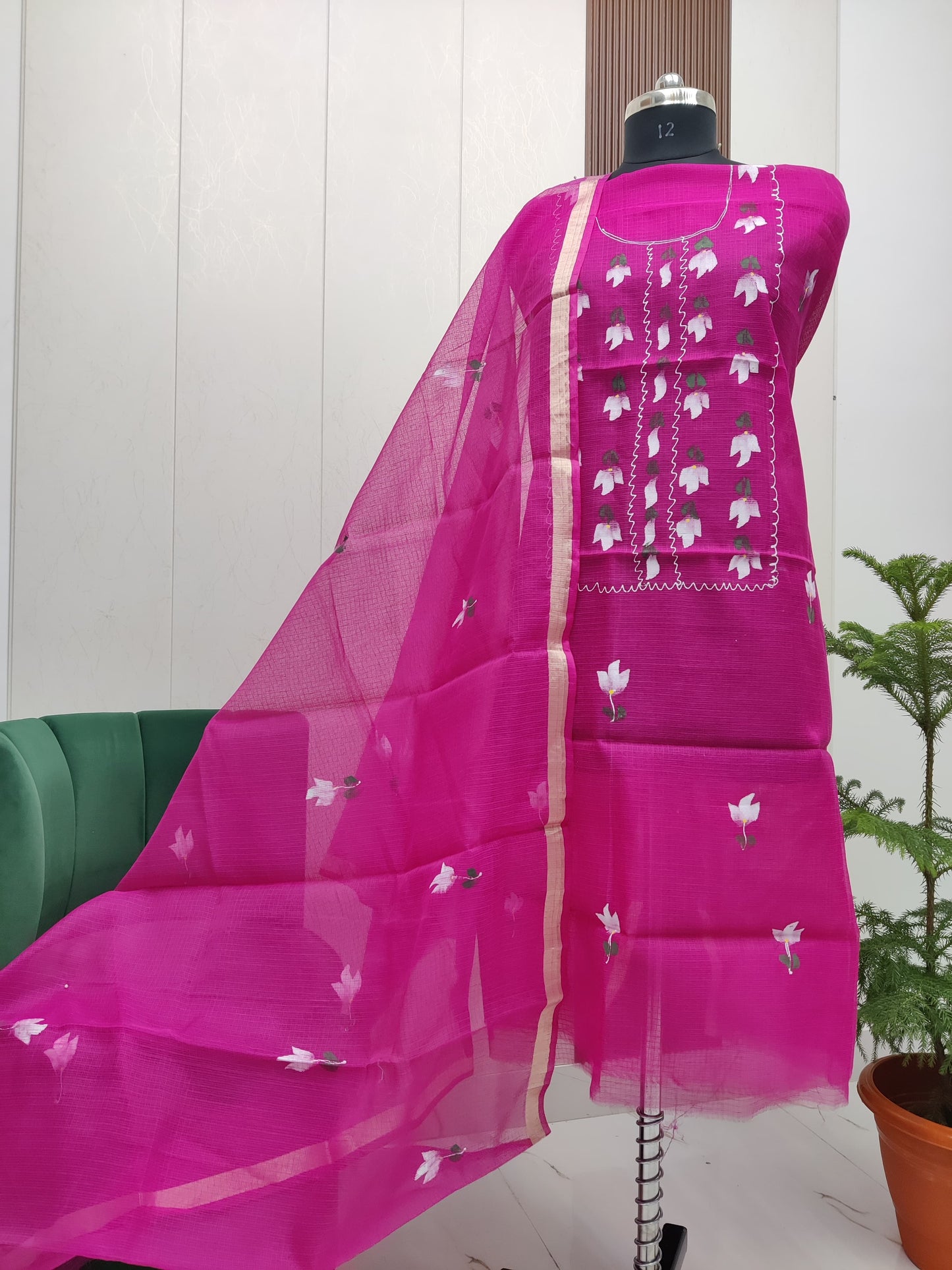 Beautiful Kota Doria Hand Brush Paint Unstitch Dress Material