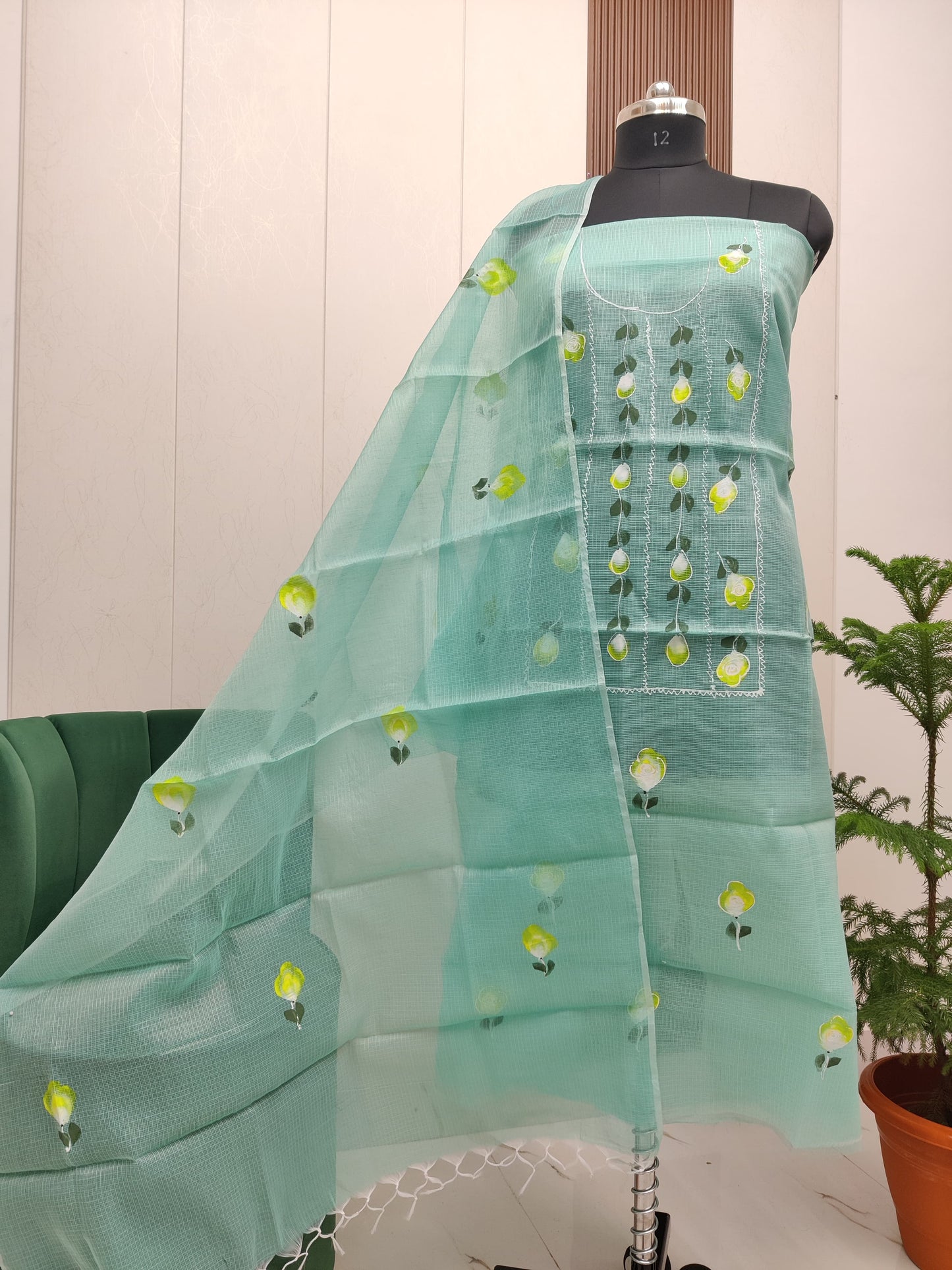 Beautiful Kota Doria Hand Brush Paint Unstitch Dress Material