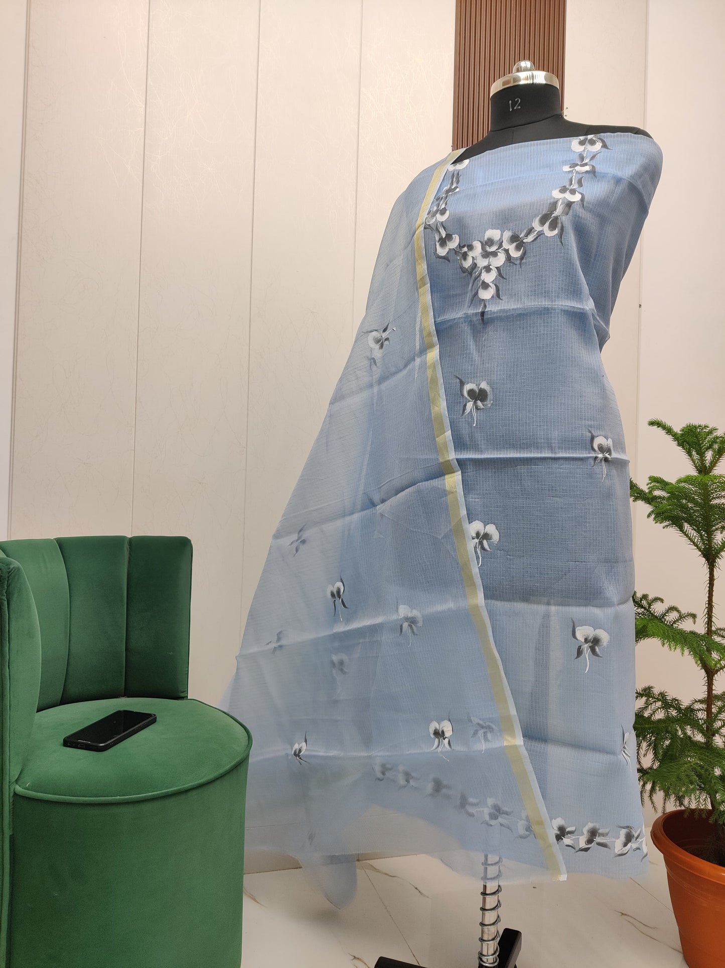 Beautiful Kota Doria Hand Brush Paint Unstitch Dress Material