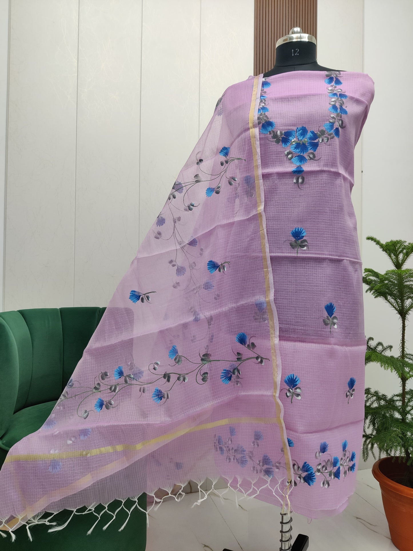 Beautiful Kota Doria Hand Brush Paint Unstitch Dress Material