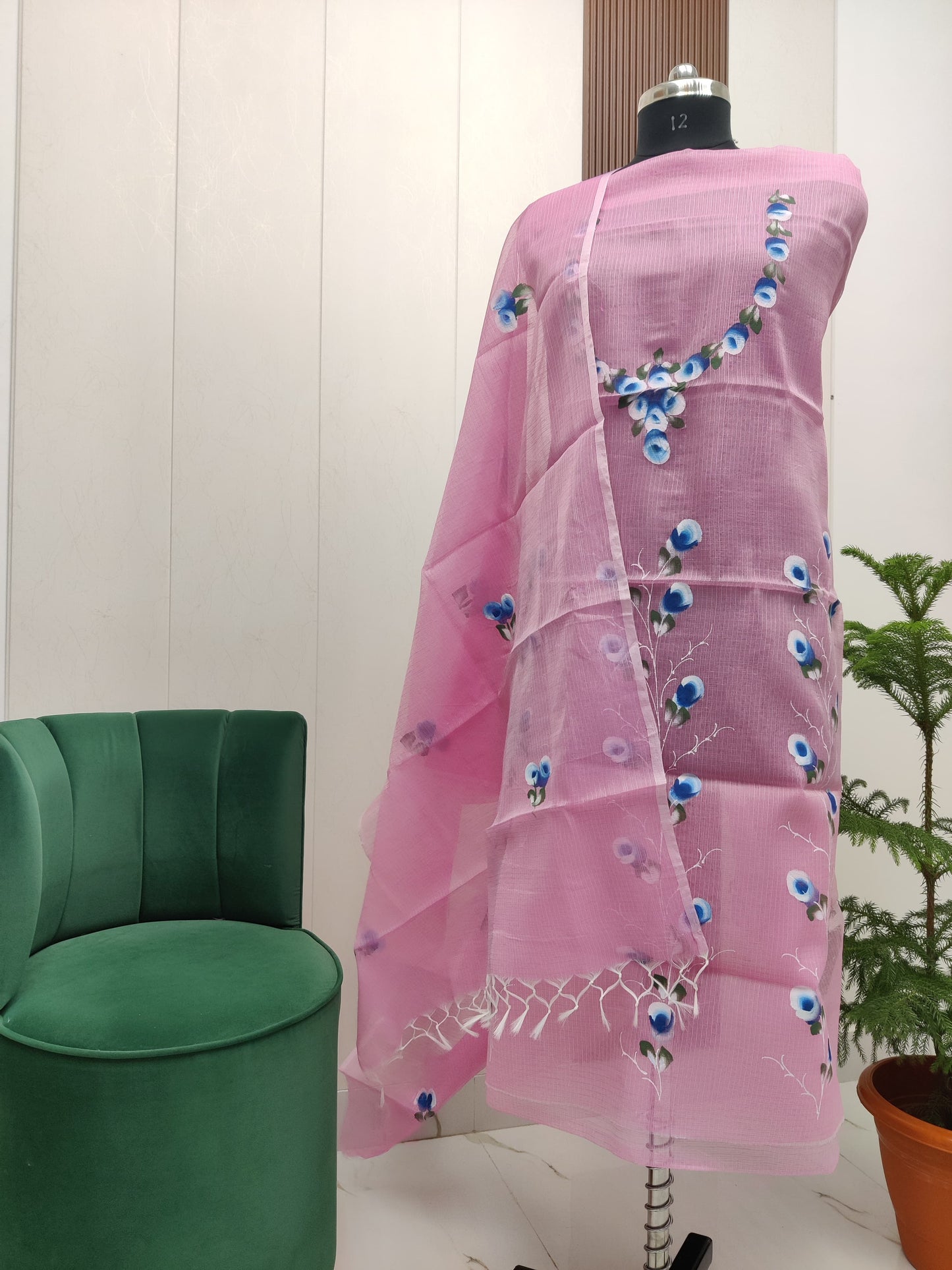 Beautiful Kota Doria Hand Brush Paint Unstitch Dress Material