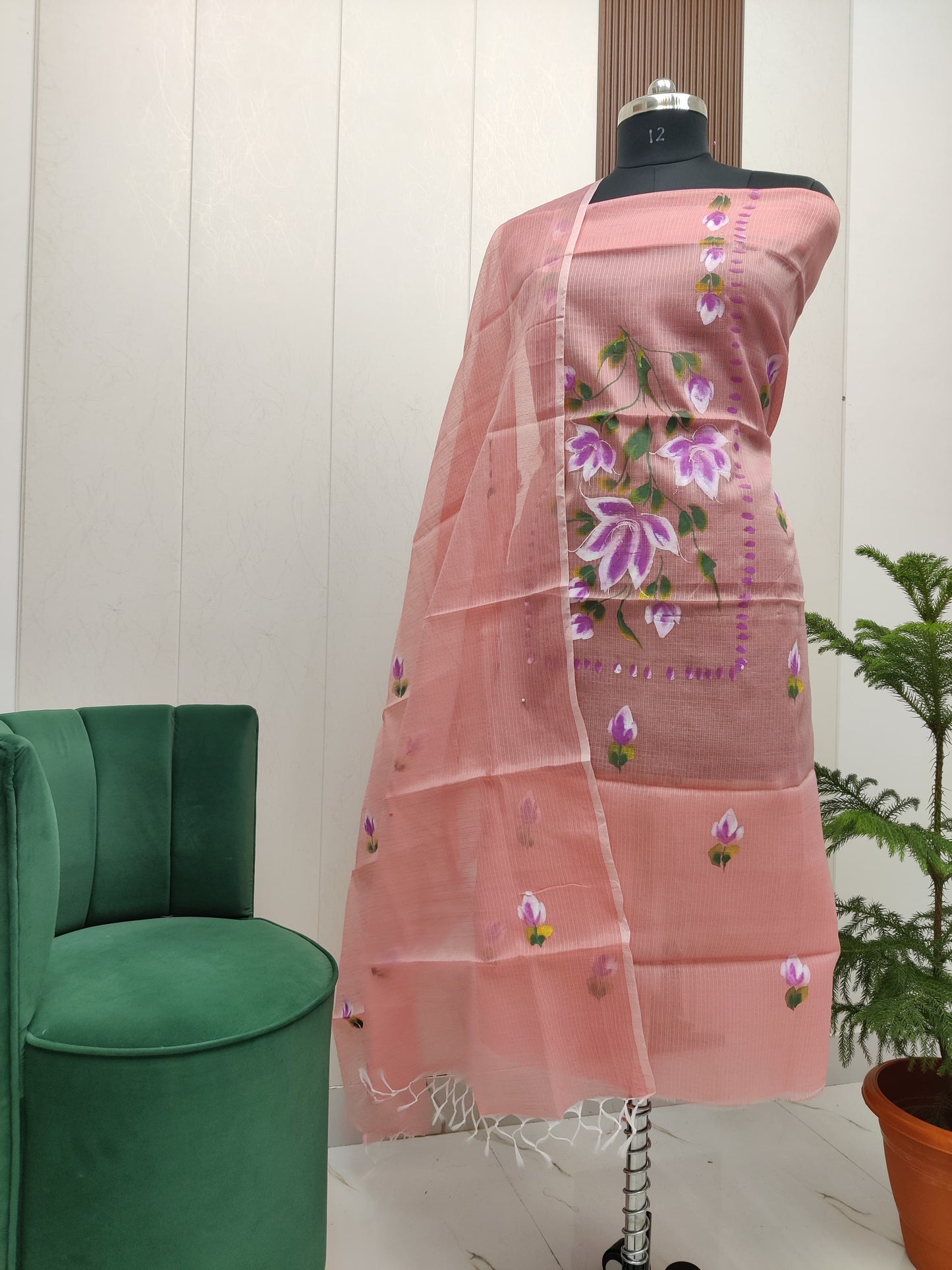 Beautiful Kota Doria Hand Brush Paint Unstitch Dress Material