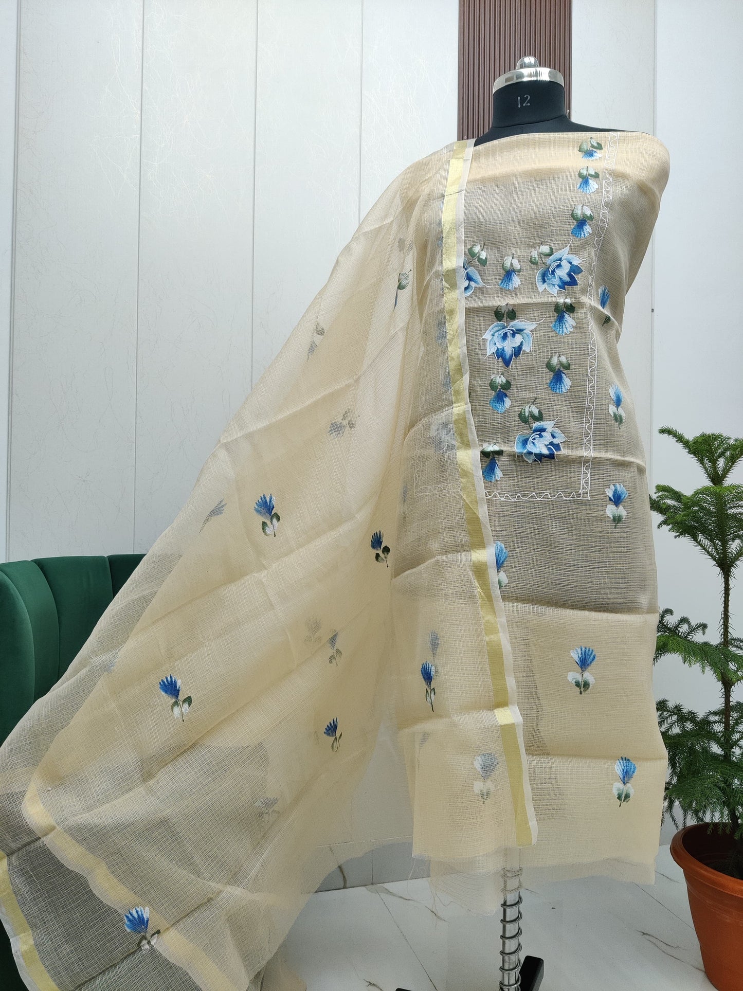 Beautiful Kota Doria Hand Brush Paint Unstitch Dress Material