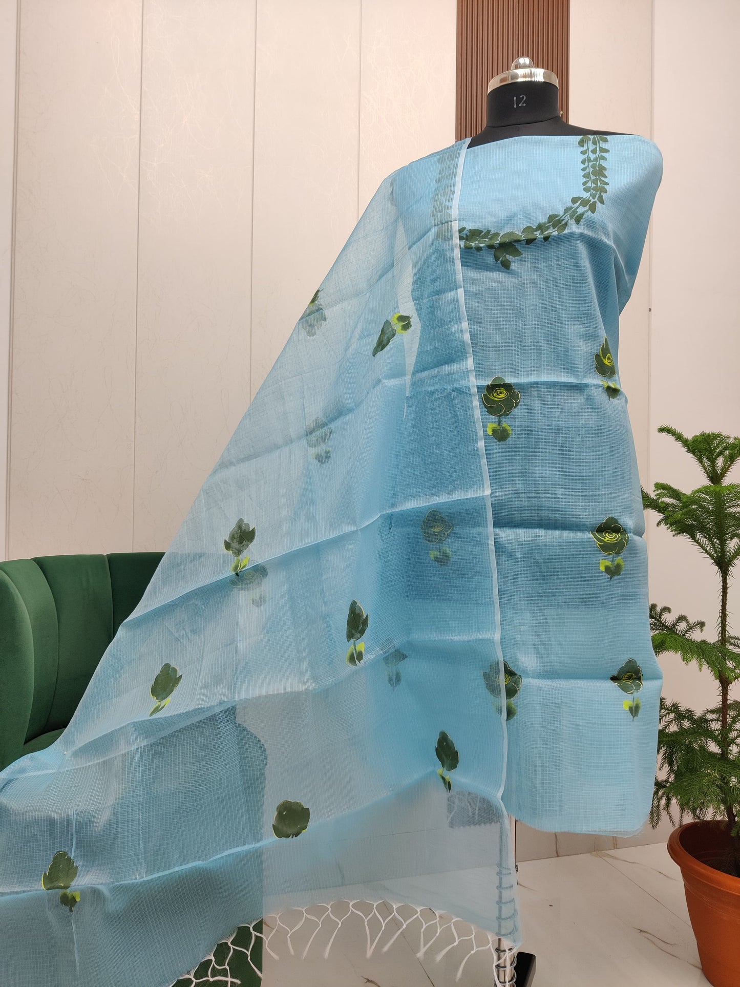 Beautiful Kota Doria Hand Brush Paint Unstitch Dress Material