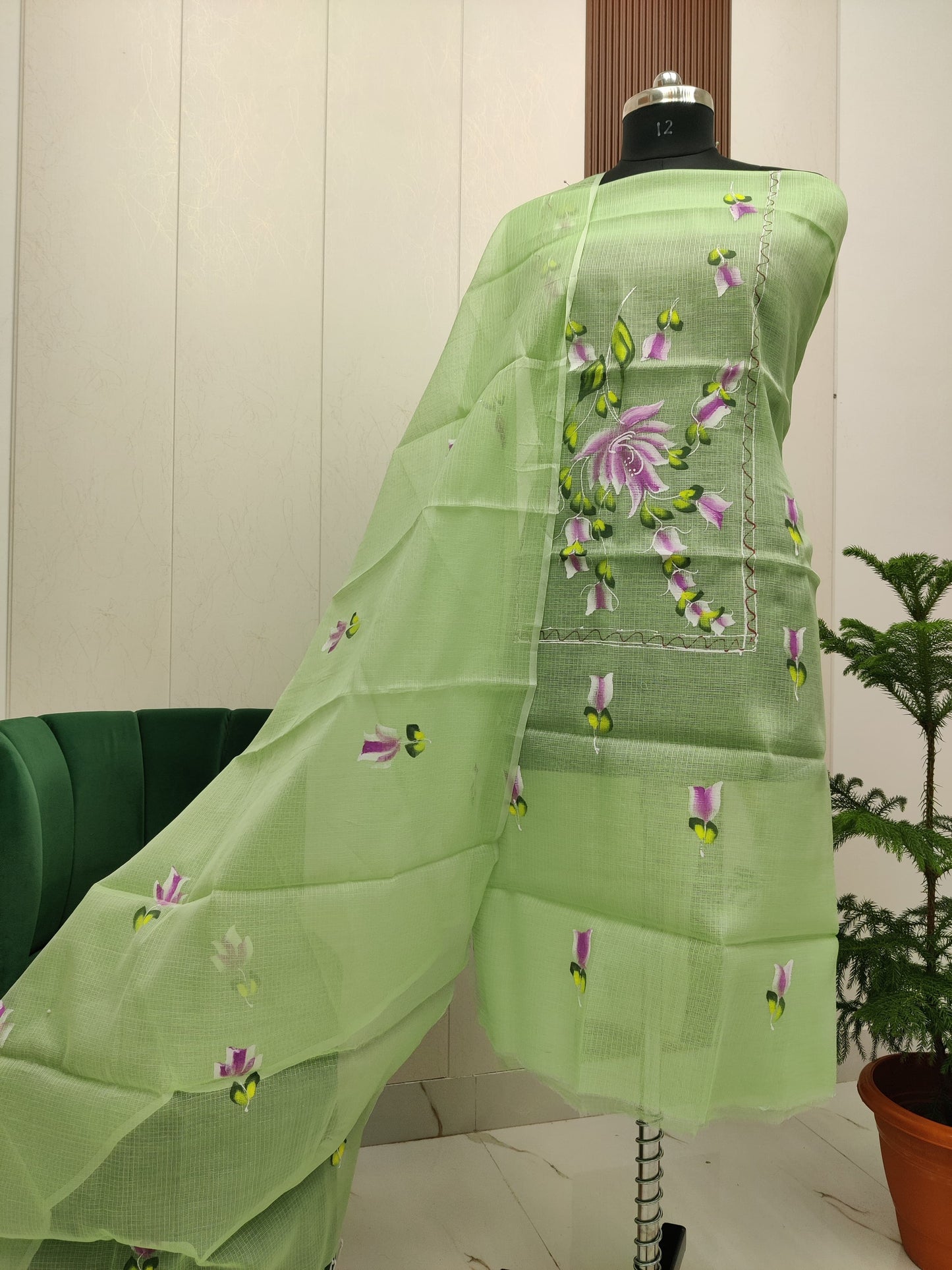 Beautiful Kota Doria Hand Brush Paint Unstitch Dress Material