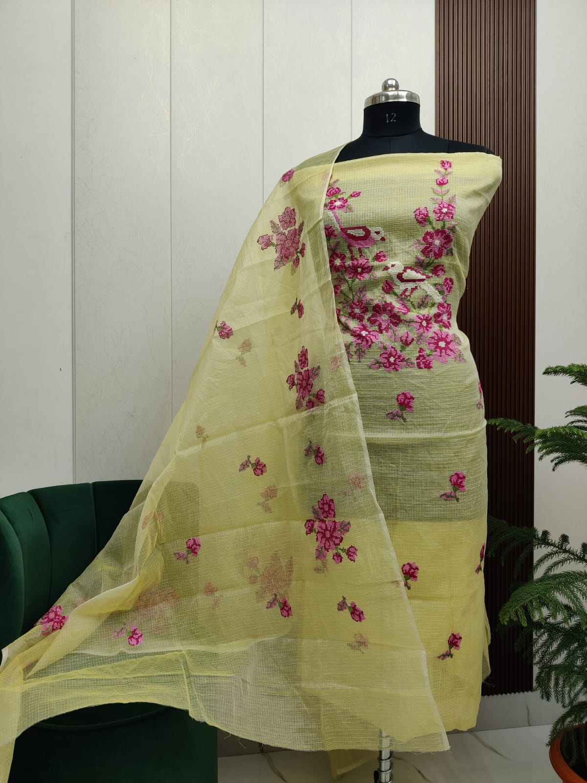 Beautiful Kota Doria Cross-Stich Embroidery Unstitch Dress Material