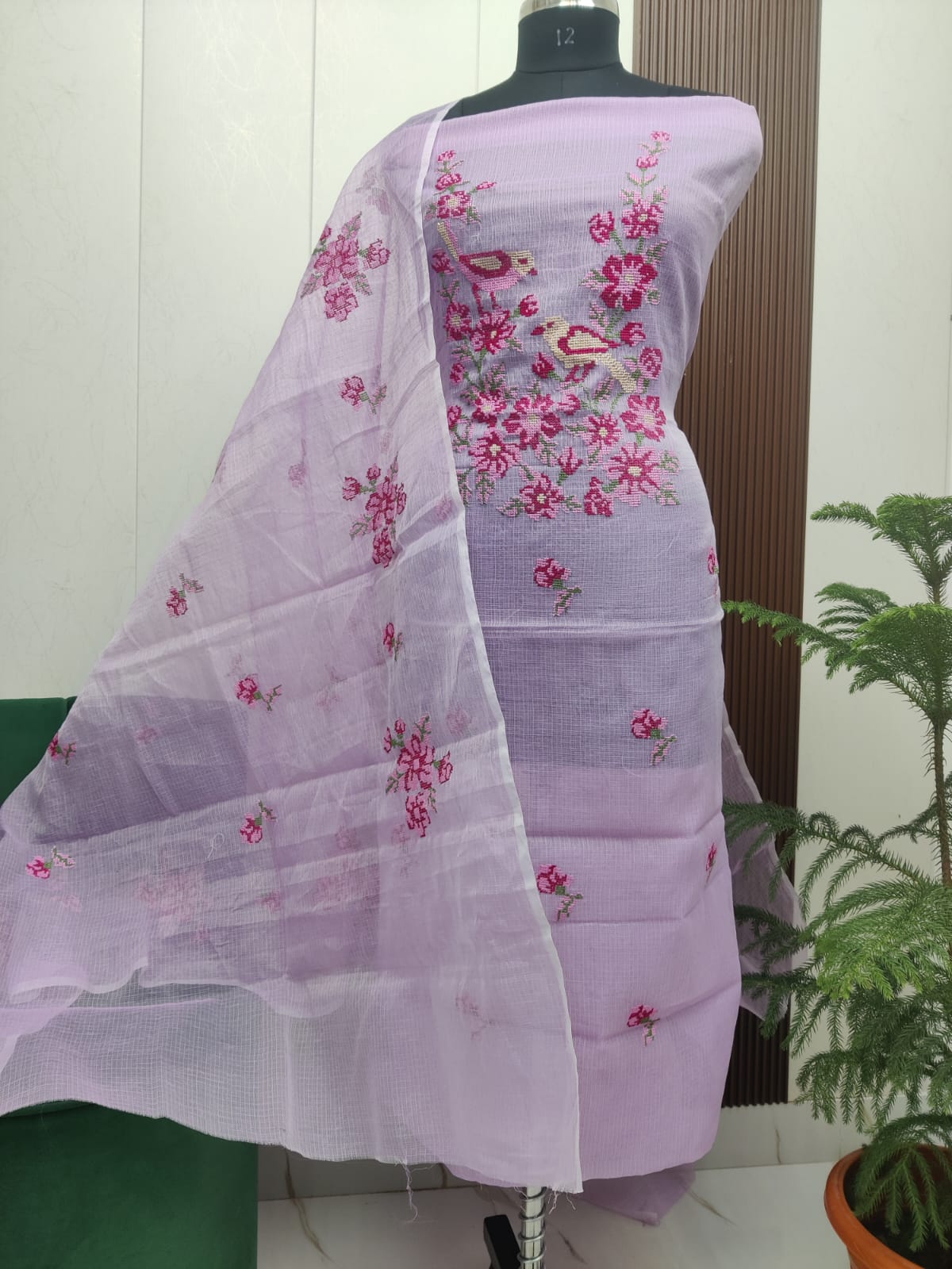 Beautiful Kota Doria Cross-Stich Embroidery Unstitch Dress Material