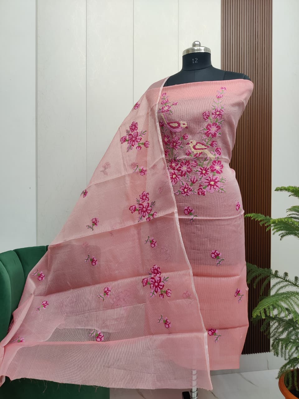 Beautiful Kota Doria Cross-Stich Embroidery Unstitch Dress Material