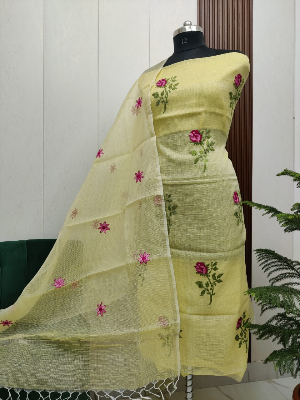 Beautiful Kota Doria Cross-Stich Embroidery Unstitch Dress Material