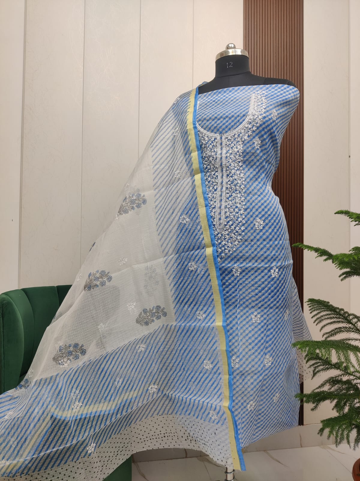 Beautiful Kota Doria Embroidery With Lehariya Unstitch Dress Material