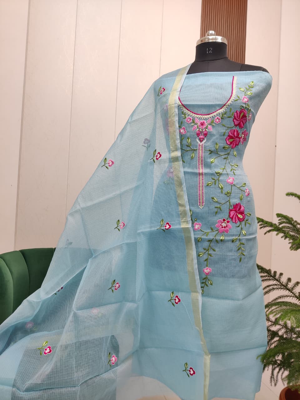 Beautiful Kota Doria Embroidery Unstitch Dress Material