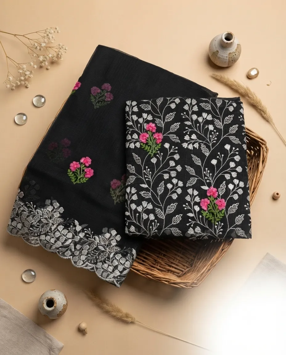 Beautiful Kota Doria Dress Material with Cutwork Dupatta | Unstitched Suit Set