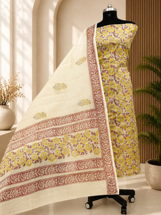 Beautiful Kota Doria Hand Block Printed Dress Material