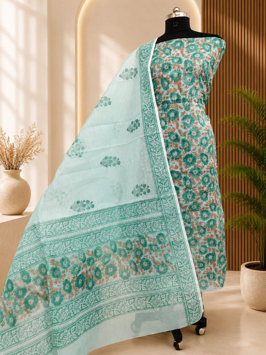 Beautiful Kota Doria Hand Block Printed Dress Material