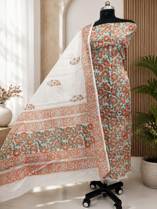 Beautiful Kota Doria Hand Block Printed Dress Material