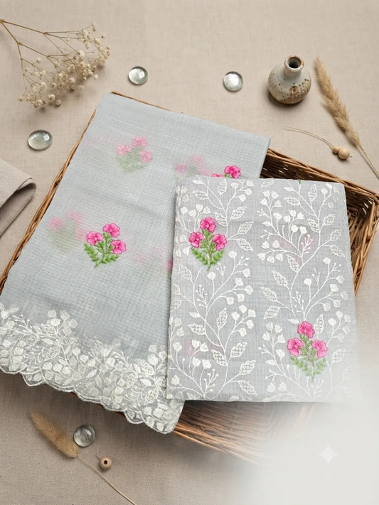 Beautiful Kota Doria Dress Material with Cutwork Dupatta | Unstitched Suit Set
