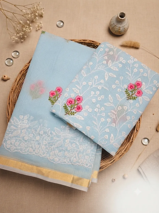 Beautiful Kota Doria Dress Material with Cutwork Dupatta | Unstitched Suit Set