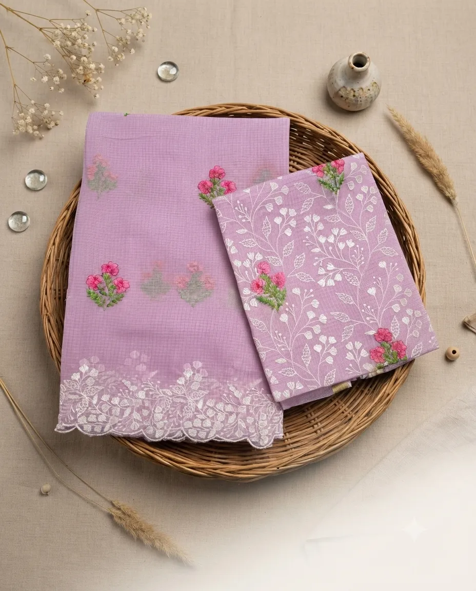 Beautiful Kota Doria Dress Material with Cutwork Dupatta | Unstitched Suit Set