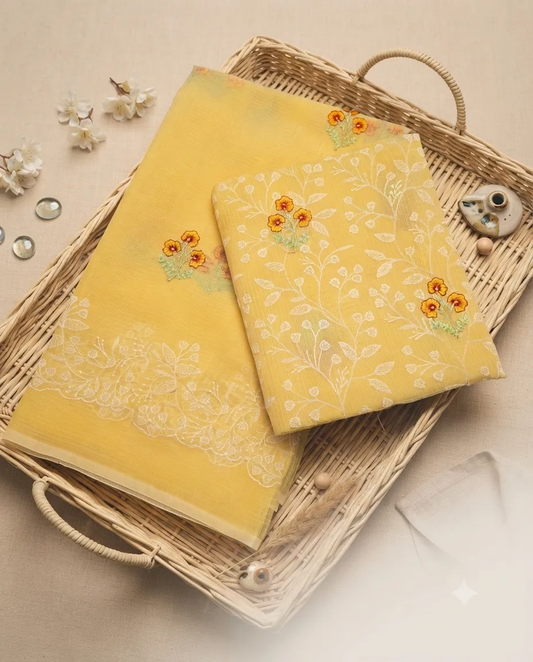 Beautiful Kota Doria Dress Material with Cutwork Dupatta | Unstitched Suit Set