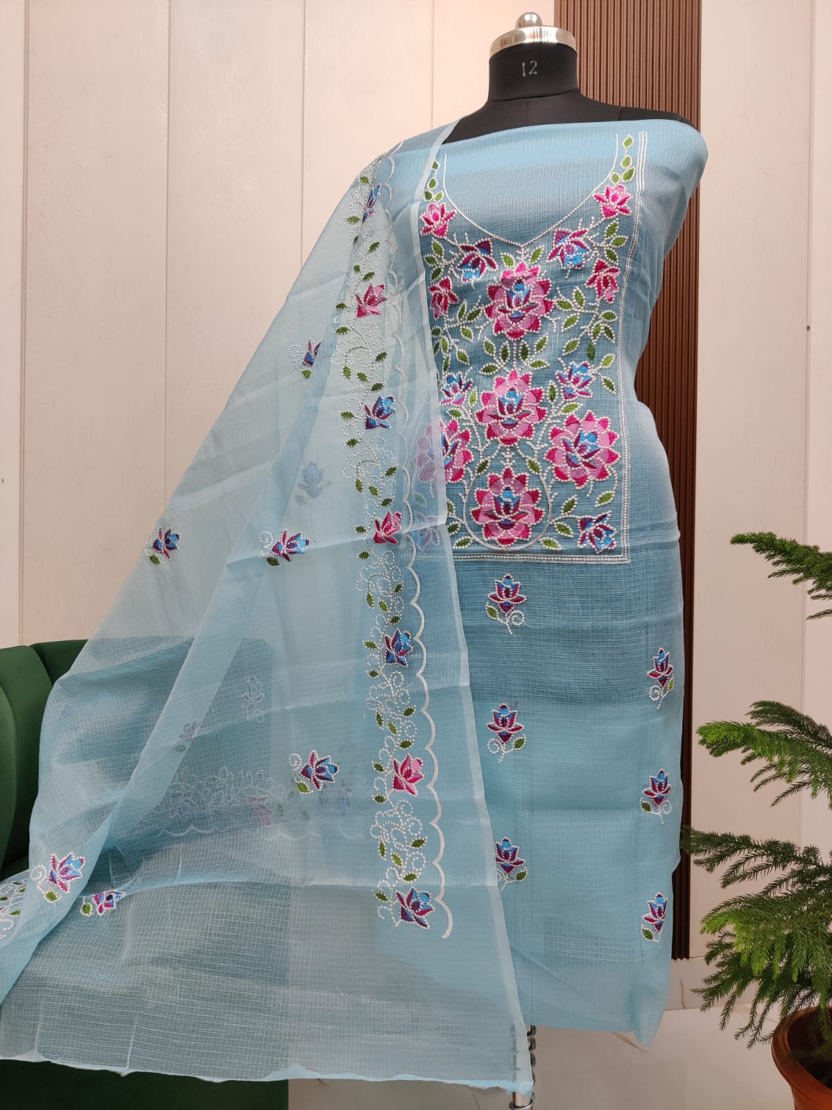 Beautiful Kota Doria Embroidery Unstitch Dress Material