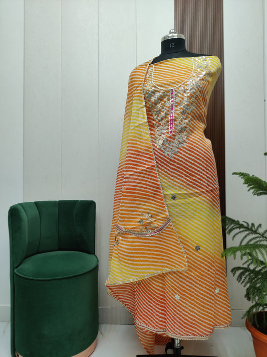 Beautiful Kota Doria Gotta Patti Semi Silk Unstitch Dress Material