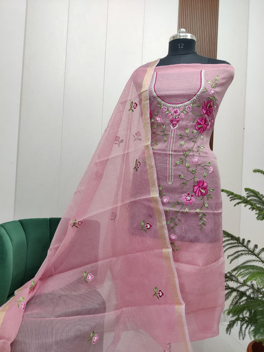 Beautiful Kota Doria Embroidery Unstitch Dress Material