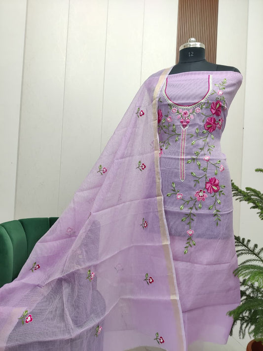 Beautiful Kota Doria Embroidery Unstitch Dress Material