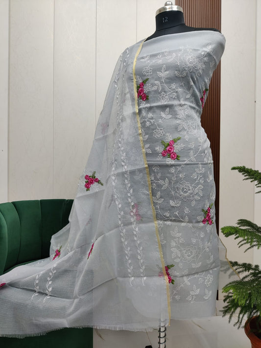 Beautiful Kota Doria Embroidery Unstitch Dress Material