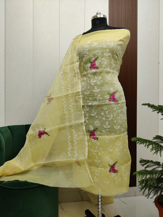 Beautiful Kota Doria Embroidery Unstitch Dress Material