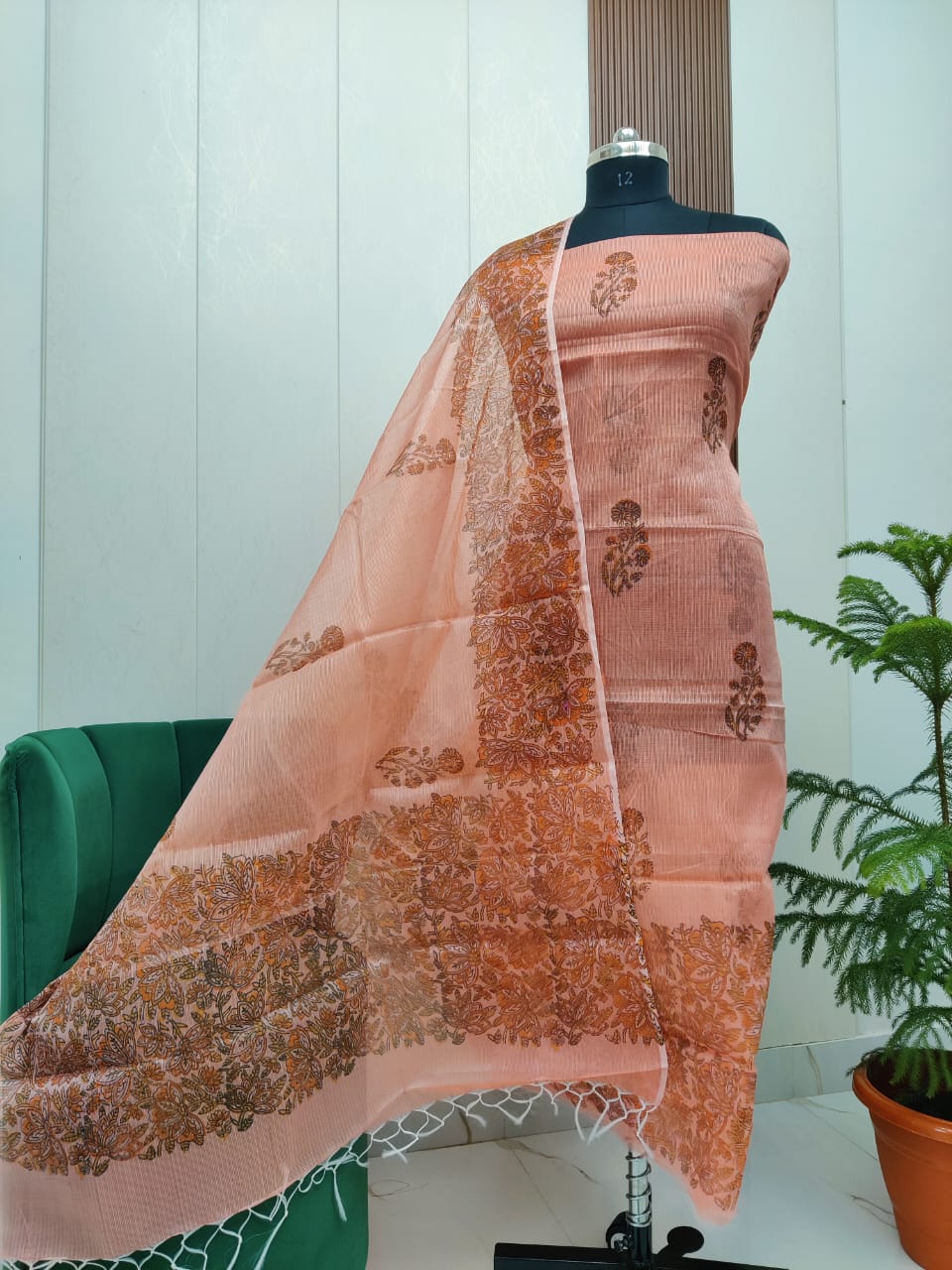 Beautiful Kota Doria Hand  Block Print Unstitch Dress Material