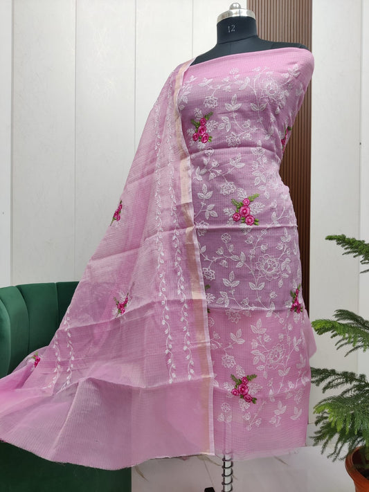 Beautiful Kota Doria Embroidery Unstitch Dress Material