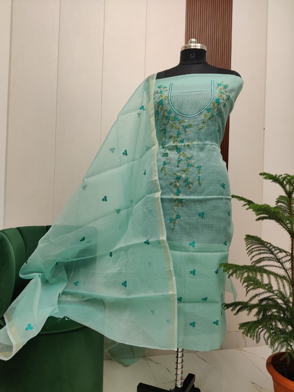 Beautiful Kota Doria Embroidery Unstitch Dress Material