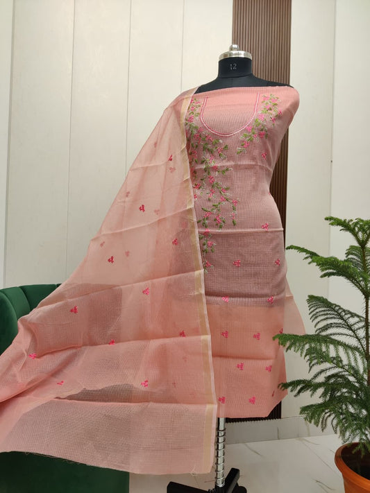 Beautiful Kota Doria Embroidery Unstitch Dress Material