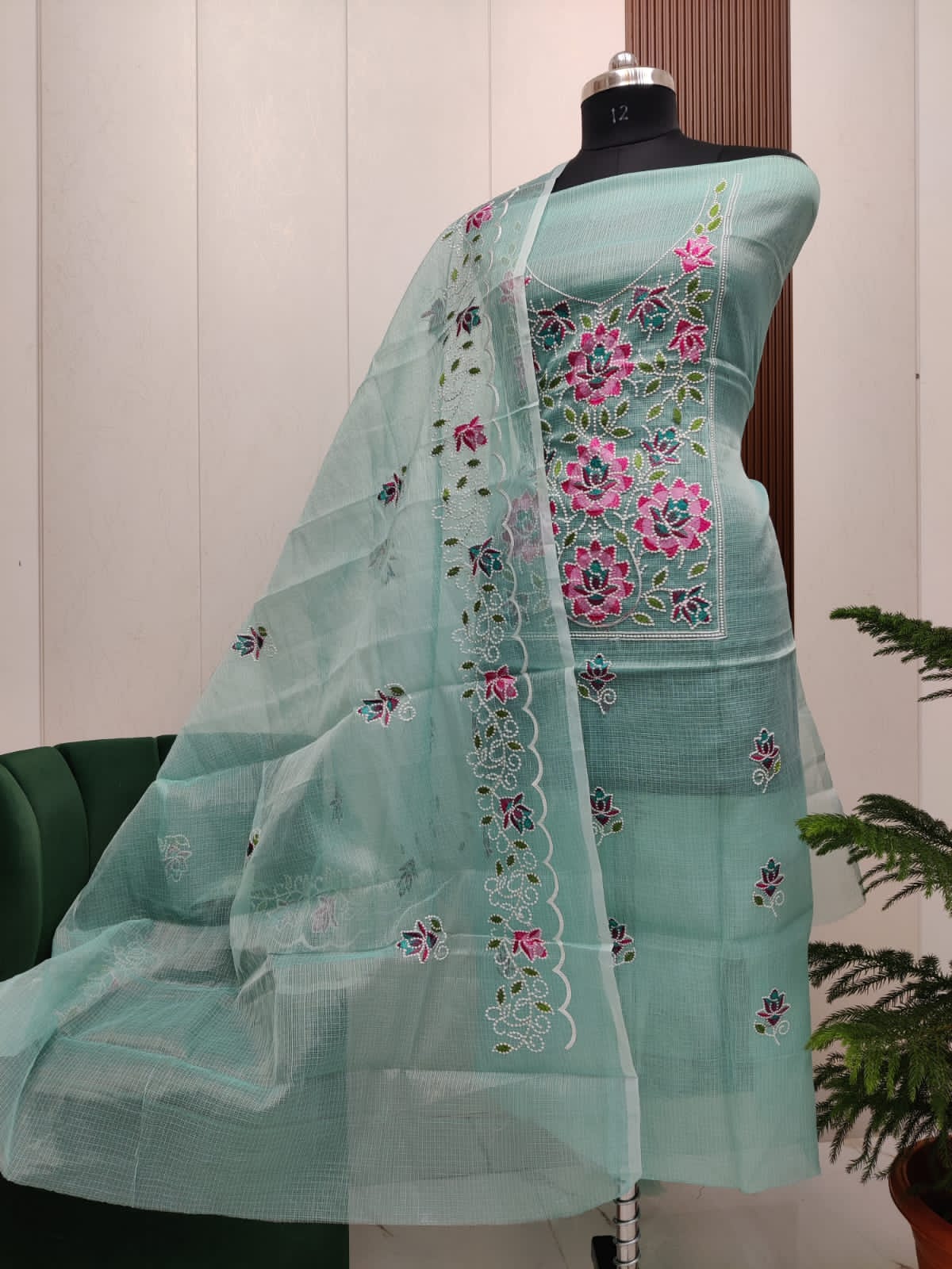 Beautiful Kota Doria Embroidery Unstitch Dress Material